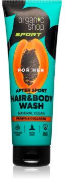 Organic Shop Sport Papaya & Collagen gel de banho para corpo e cabelo 200 ml. Sport Papaya & Collagen