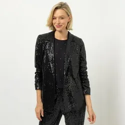 DINE 'N' DANCE Paillettenblazer Langarm Knopf-Verschluss figurumspielend