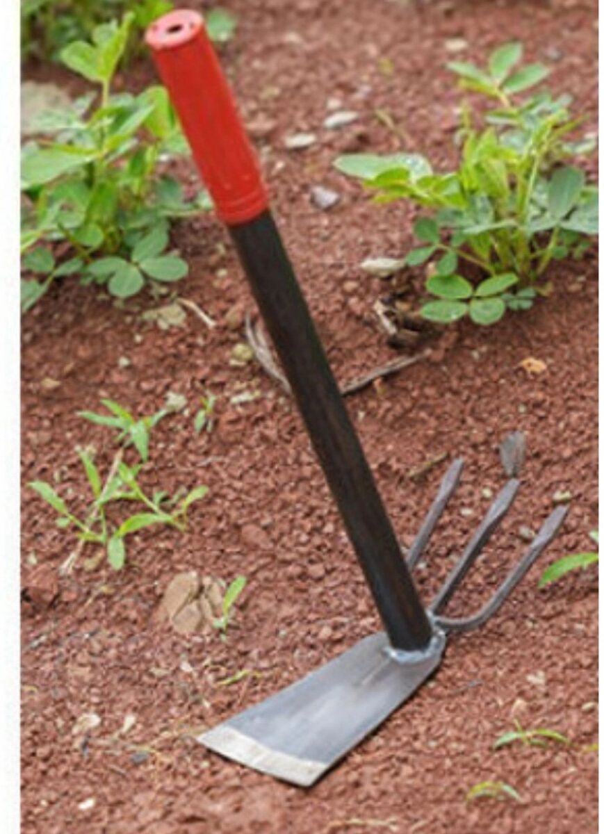 INF 2-in-1 Gartenhacke und Rechen 50 — Manganstahl Handkultivator für Gemüse- und Blumenpflanzung, Schwarz