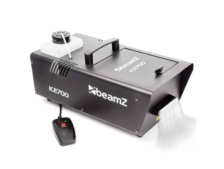 BeamZ ICE700 Machine à Fumée Lourde\, 700 Watts\, Télécommande filaire 3 m\, Réservoir 1.2 L\, Idéal pour Créer de la Fumée au Sol avec des Glaçons pour Mariages et Halloween