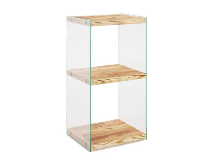 Etagère 3 niveaux en verre et bois clair beige