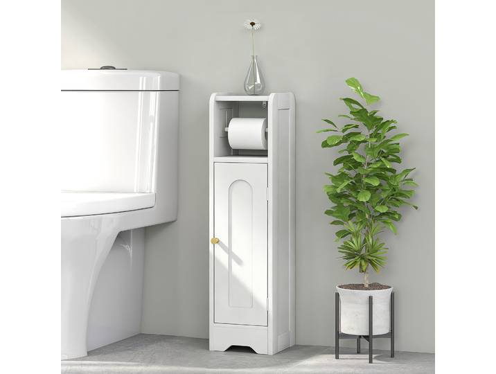 HOMCOM Meuble WC Rangement Étroit Blanc avec Étagère Réglable