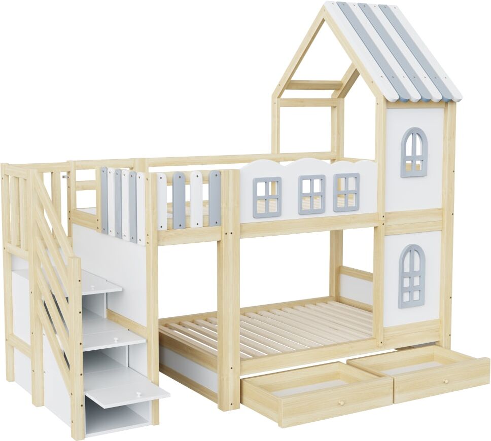 ComfortXL Litera infantil casa nubes almacenaje blanca 90x200 cm