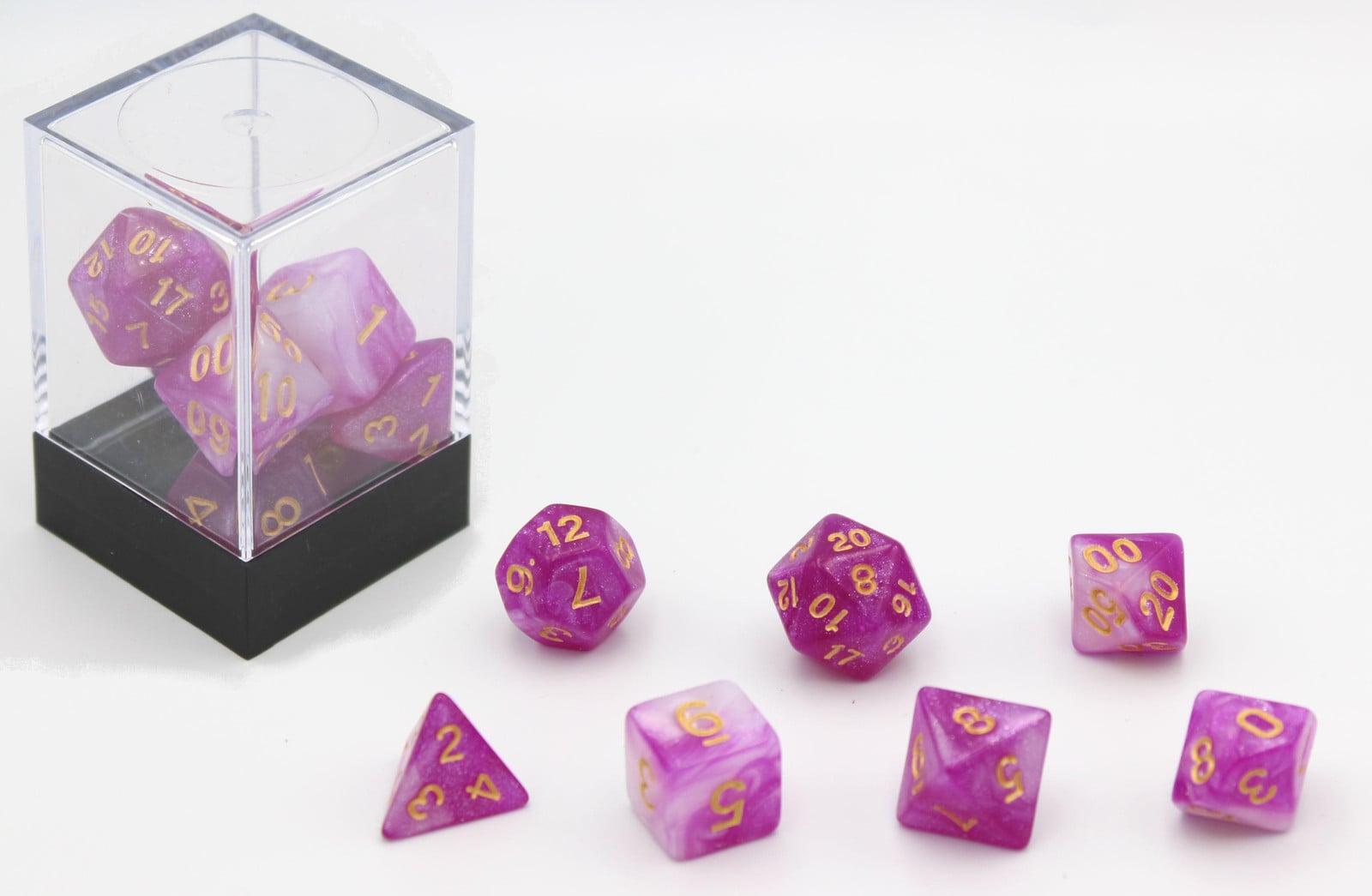 Hot Games Dobbelsteen set Stardust, paars/wit, 7 stuks, voor D&D rollenspellen