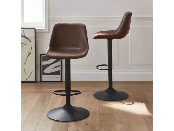 Tabourets de bar réglables, simili cuir marron