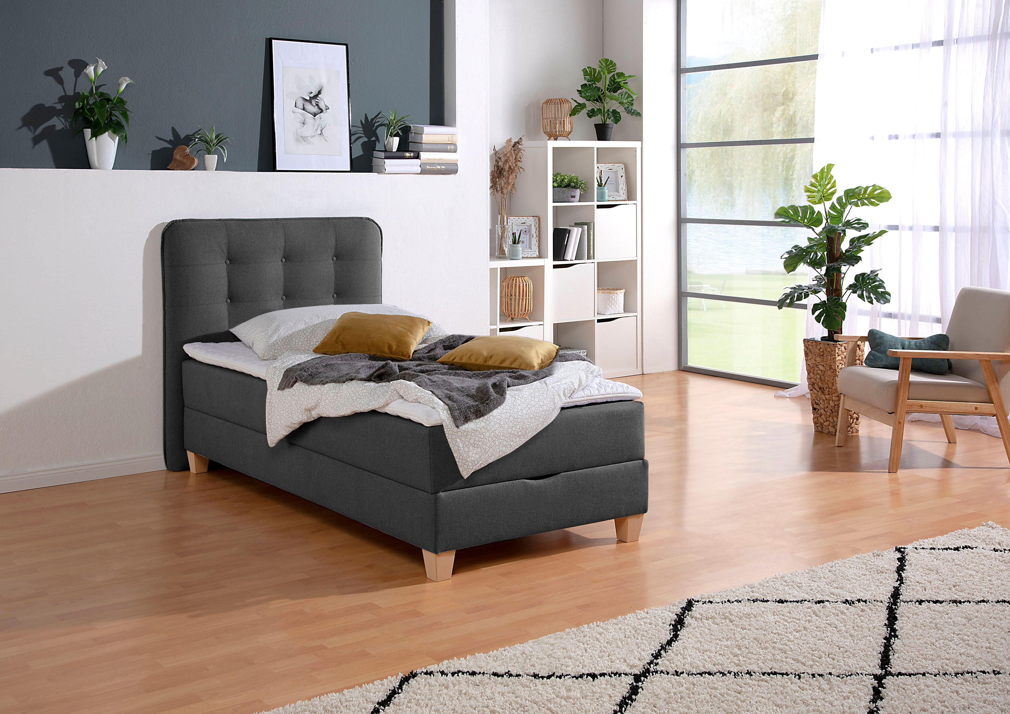 Home affaire inklusive Kaltschaum-Topper und Bettkasten anthrazit Bonellfederkern H3, Liegefläche B/L: 90cm x 200cm, Gewicht bis: 100 kg H3, Federkern-Festpolster
