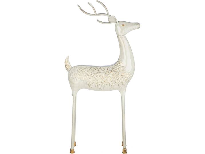 Skulptur GILDE Figur Hirsch Vancouver grau , weiss (grau), B:43cm H:89cm T:12,5cm, Metall, Dekofiguren, Skulptur, Rentier Dekofigur Weihnachten Winter Geweih Tiermotiv