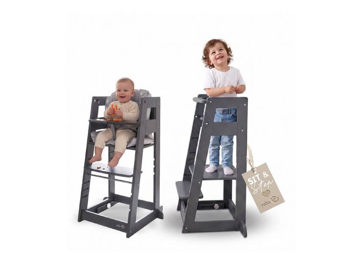 roba® Hochstuhl & Lernturm 2 in 1 Sit & Step - Aus Holz - Montessori, mit Kippschutz -
