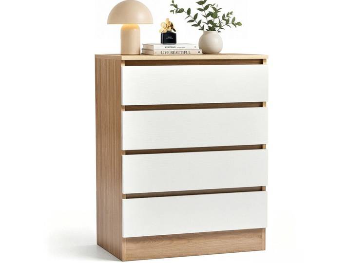 Commode 4 tiroirs - ALIGHTUP - Meuble de chambre 60 x 38 x 78cm Blanc et Chêne