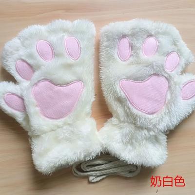 Uplift Picks Kawaii Plush Paw Gloves Cat Claw Fingerless Plush Mittens white