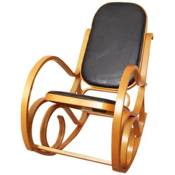 Schaukelstuhl Gallarate, Schwingsessel Fernsehsessel, Massiv-Holz ~ Eiche-Optik, Patchworkleder schwarz