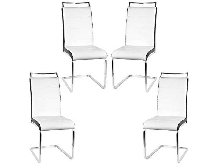 Wefun Esszimmerstühle 4er Set, Esszimmerstuhl Schwingstuhl Breite Sitzfläche mit Hoher Rückenlehne (Weiß-Schwarz, 4)