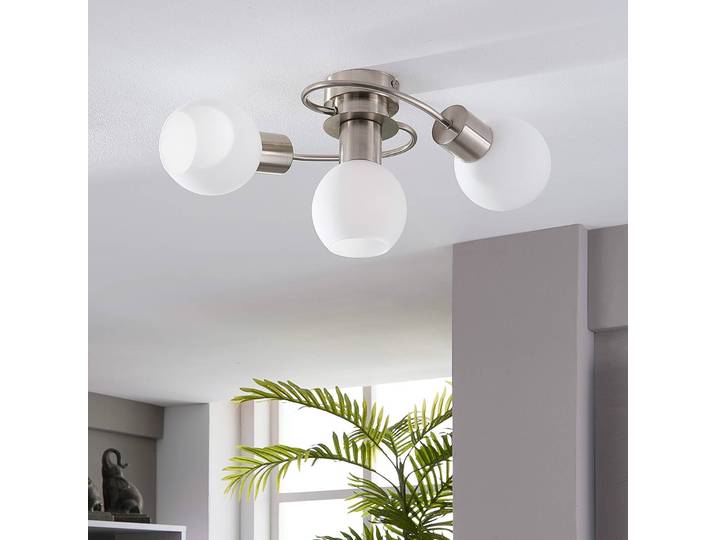 Plafonnier Ciala Lindby, dimmable, gris, Salon / Salle à manger, Verre, Moderne, Plafonnier