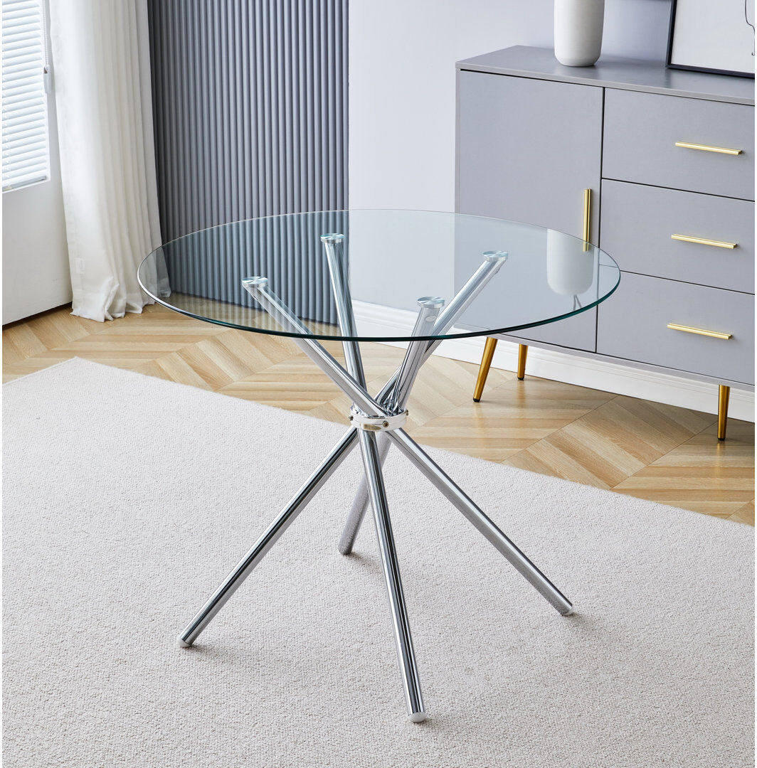 George Oliver Jiyeon Round Glass Top Dining Table with Iron Base Clear