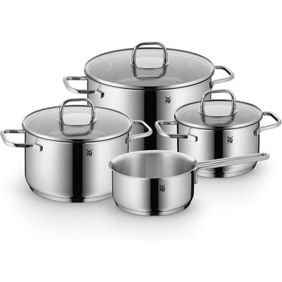 Topf-Set WMF "Inspiration Induktion, Kochtopf Set mit Glasdeckel", silber (edelstahlfarben), Töpfe, für alle Herdarten geeignet, unbeschichtet, pflegeleicht, robust