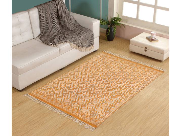 Kurzflorteppich Chevron Orange/Orange 120 x 180cm Baumwollstoff