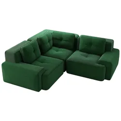 Merax 2-Sitzer Modulares Ecksofa, Cloud Sofa Cord rahmenlos, Lounge Sofa bodennah, mit breiten Armlehnen, Grün