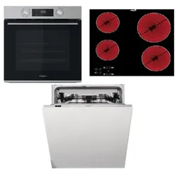 Whirlpool Backofen OMK58CU1SX + Glaskeramikkochfeld AKT8090NE + Einbau-Geschirrspüler WIC3C26F SETWH24