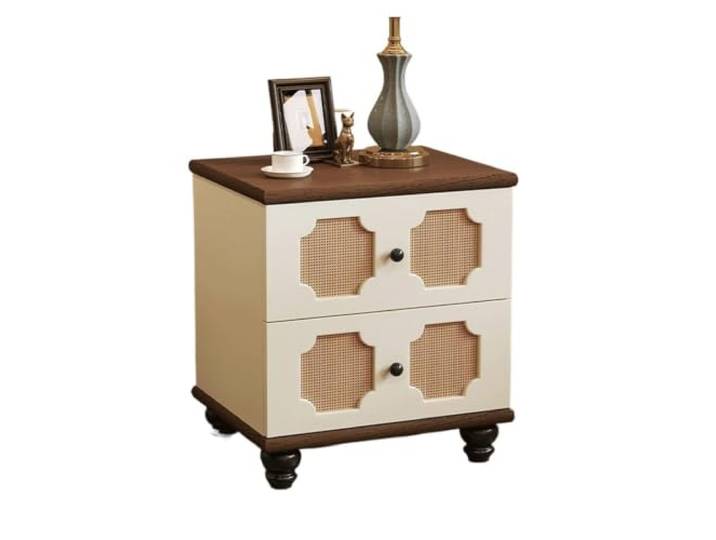 Schlank und platzsparend Moderner Schlafzimmer-Aufbewahrungsschrank Kleiner Retro-Nachttisch aus Massivholz im Vintage-Stil(Schwarz)
