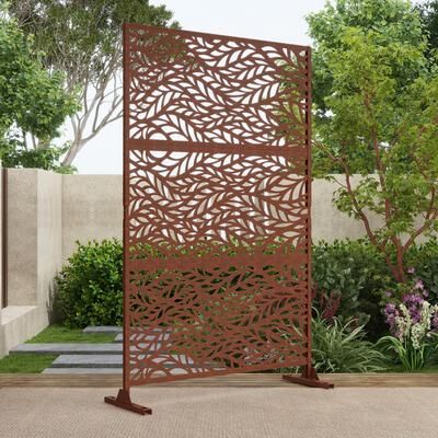Lumibee 75'' x 47'' Privacy Metal Screen Fence Panel Leaf Blade Pattern