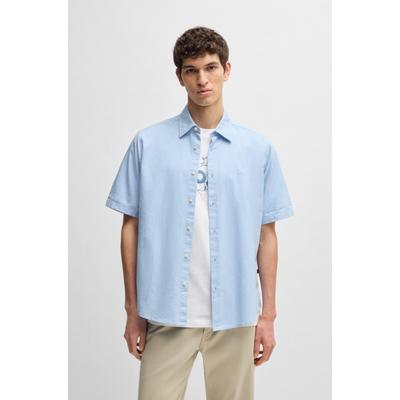 Kurzarmhemd BOSS ORANGE "Rash", Herren, Gr. M (39/40), N-Gr, blau (open blau460), Web, Obermaterial: 100% Baumwolle, unifarben, regular fit hüftlang, hoch geschlossener Ausschnitt, eingesetzt normaler Saum, Hemden, mit tonigem Logo