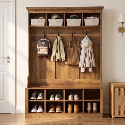 YUZHOU 71-Inch Farmhouse Hall Tree, Entryway Bench with 12 Cubbies