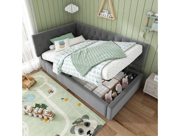 Lit banquette AB20058788G velours gris 90x190 cm coffre
