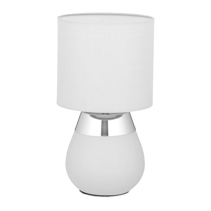 Relaxdays moderne tafellamp met stoffen kap en metalen voet, grijs-zilver