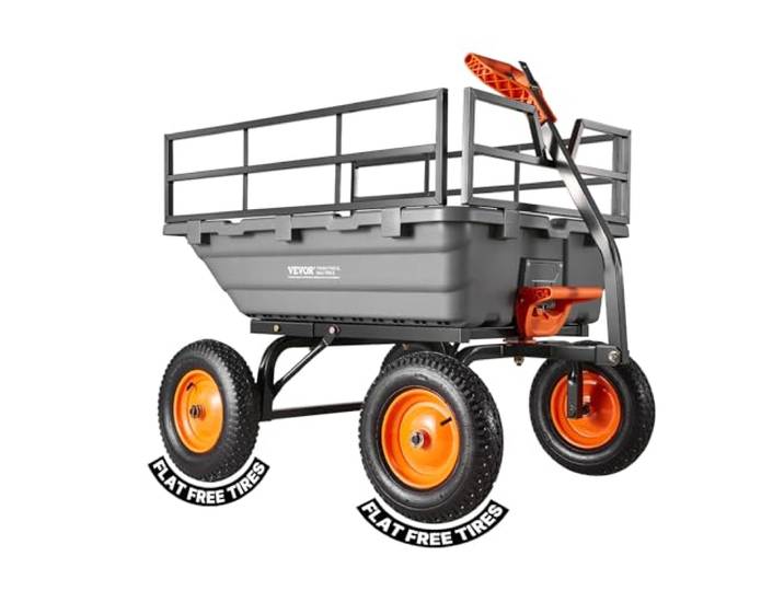 Chariot de Jardin Basculant 680 kg Chariot à Benne Basculante Polypropylène pour Transport Plante Terre Récolte\, avec Ridelle Amovible\, Basculement 90°\, Poignée 2 en 1\, Essieu Directionnel 270°
