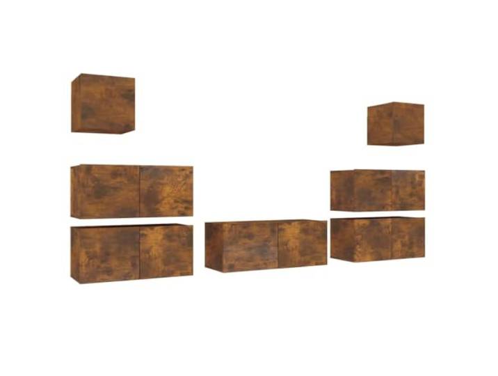 GKHPYURE TV-Möbel-Set, 7-teilig, Eiche Rauch, aus Holz, mehrschichtig Wanddesign, großer Stauraum, mehrschichtiges Holz, glatte Oberfläche, Montageanleitung im Lieferumfang enthalten