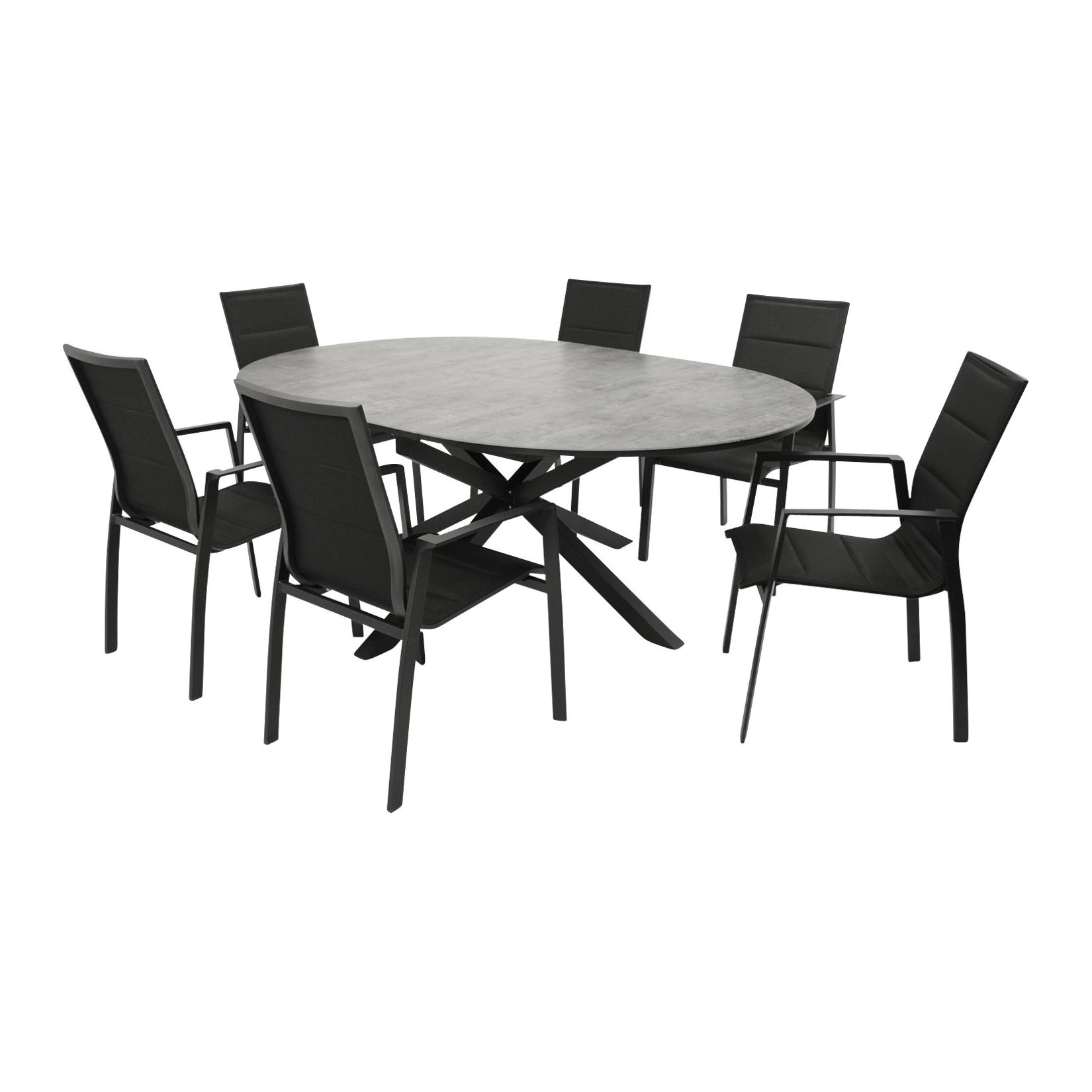 Garnitur LYON 7-teilig, Alu + ECP + Kunstgewebe schwarz