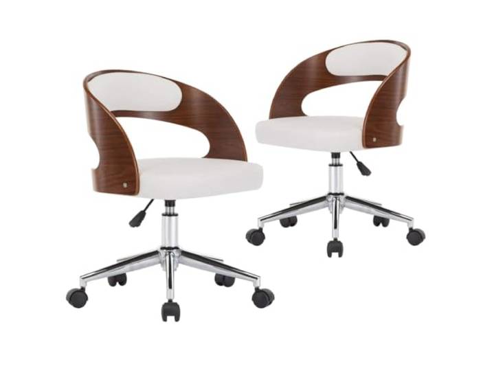 Todiikf Esszimmerstühle 2er Set Drehbar Weiß Kunstleder mit Rollen Höhenverstellbare Polsterstühle mit gebogener Rückenlehne und leichtgängigen Rollen für Esszimmer, Küche und Home-Office.