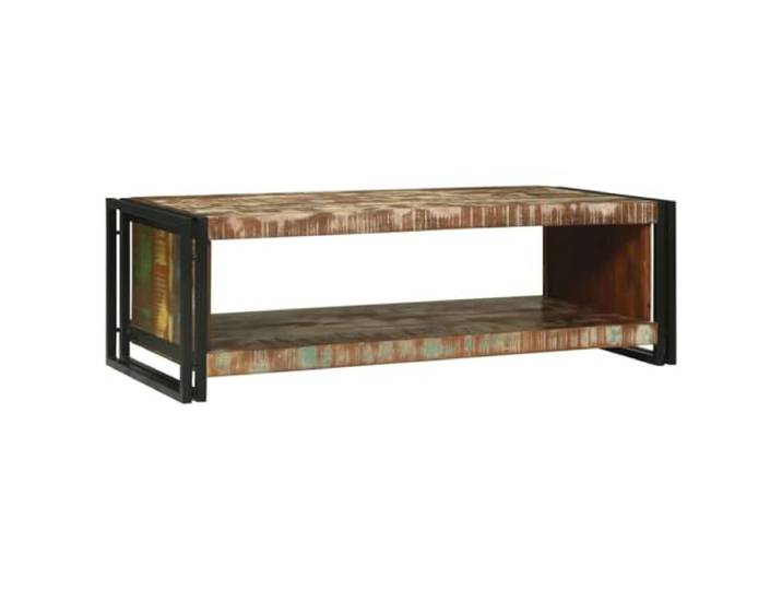 KUTYWEXFM Couchtisch 120x50x38 cm Massivholz Beistelltisch Mehrfarbig Stilvoller Stuben- und Wohnzimmertisch mit Metallgestell und Ablagefach für Unterhaltungselektronik und Zeitschriften.
