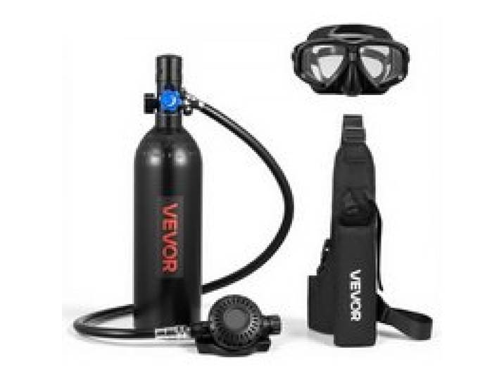 VEVOR Mini-Tauchflasche 1 L, Tragbare Lungenflasche für Unterwasseratmung, Wiederverwendbare Sauerstoffflasche für bis zu 20 Minuten Tauchzeit, Tauchausrüstung mit Rucksack & Schnorchelbrille