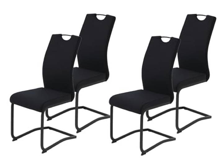Hela Tische, 4er Set Esszimmerstuhl Freischwinger Riga, Bezug Samt Cordoptik Schwarz, Vierkant Schwinger-Gestell, Lehne mit Griff, 120kg belastbar