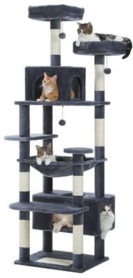 Silver Stone Store Indoor Cats Large Cat Tree And Tower, Sisal Scratching Posts, Spacious Hammock, Padded Perches, Condos, Cat Toys deep Grey 184cm