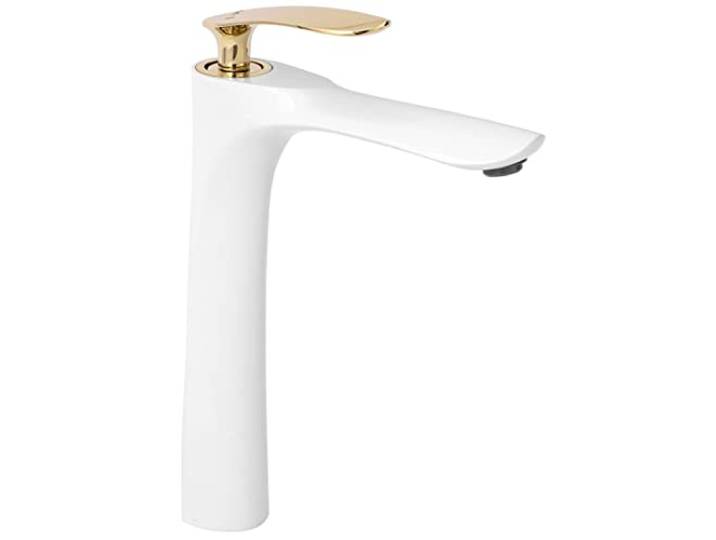 Rea wastafelkraan ORBIT WHITE GOLD HIGH kraan badkamer badkamerkraan van messing kraan voor wastafel badkamer mengkraan wastafel eengreeps (wit)