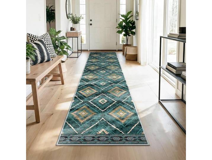 Tapis de Salon Lavable en Machine 80x240cm Tapis antidérapant Tapis de Chambre pour Le Salon l'entrée Bleu Canard