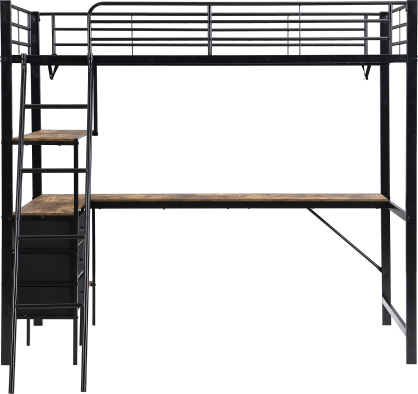 Eisenbett 90x200cm Schwarz Dunkle Walnuss Mit Tisch 2m Drei Schubladen Schraege Leiter Mit 4 Stufen Etagenbett Metallbett Fuer Kinder
