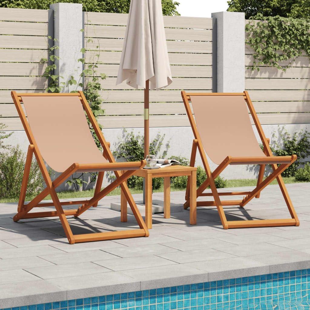 2er-Set klappbare Strandstühle in Taupe aus Stoff und massivem Eukalyptusholz, 3-fach verstellbare Gartenstühle für Terrasse und Balkon, bis 110 kg belastbar
