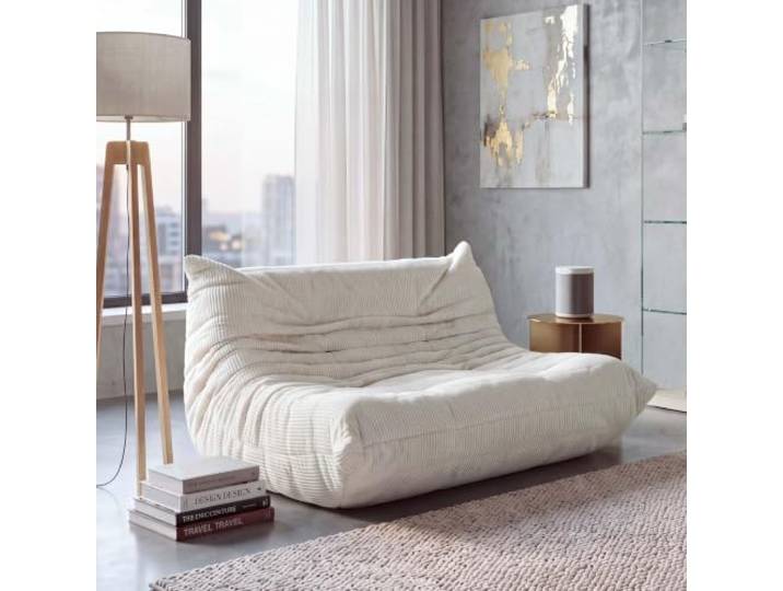 Mendler 2-Sitzer Sofa HWC-R34 Couch Stoff Cord (300g/m²) 138cm - cremeweiß Zweisitzer, 2er-Sofa, Couch, Polster-/Loungesofa