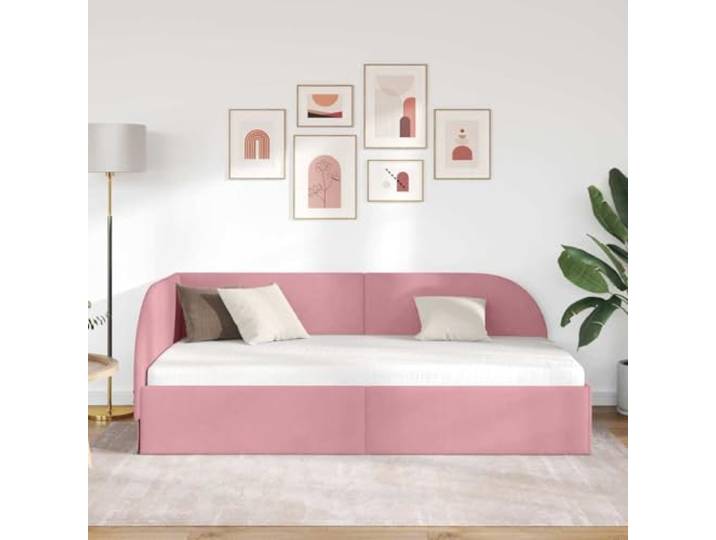 KTHLBRH Eckbett Rosa Samt 90 x 200 cm Platzsparendes L-Design, Schlafsofa, wendbares Kopfteil, Gestell aus Holz