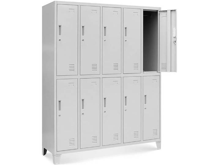 Casier vestiaire 5B2A armoire metallique 10 Compartiments revêtement en poudre 172 cm x 136 cm x 45 cm (gris)