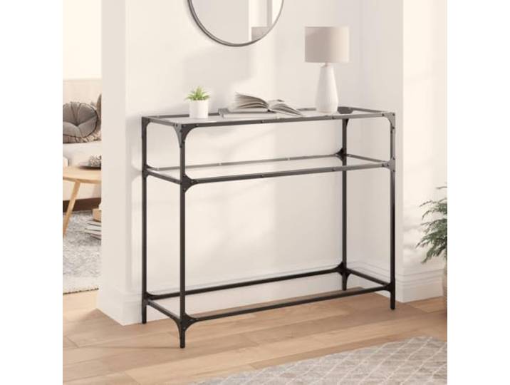 HEFZGDB Konsolentisch mit Glasplatte Transparent 98x35x81 cm Stahl Gestell, Robuster Flurtisch mit Edelstahlrahmen, Moderner Beistelltisch für Wohnzimmer und Eingangsbereich,