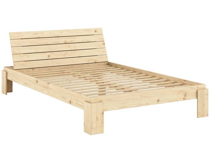 Massivholzbett Stauraumbett LAYERS BED HEADBOARD Kiefer natur 140 x 200 cm