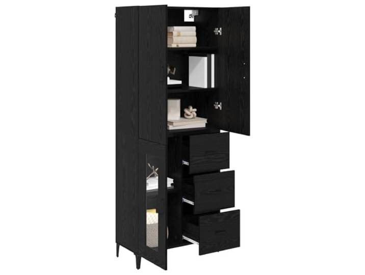 KTHLBRH Sideboard Eiche schwarz 69,5 x 34 x 180 cm Holz mehrschichtig Wandmontage, Fächer für Bücher und Deko-Objekte, minimalistisches Design für Wohnzimmer