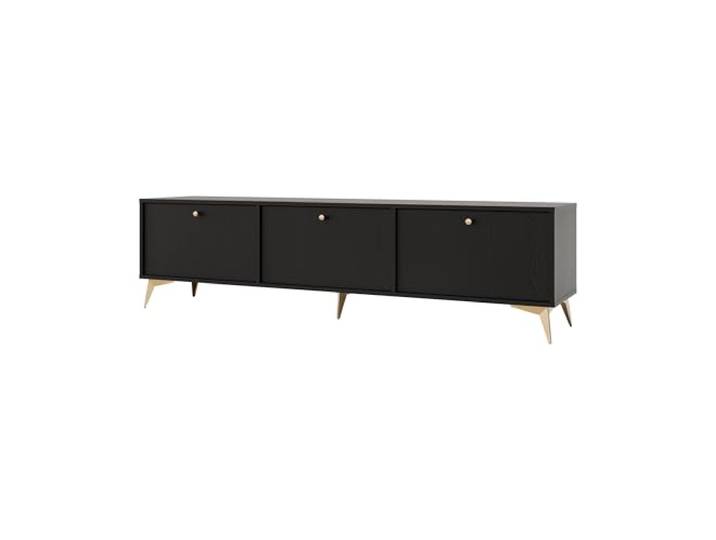 Margaret Hadas24 TV-Schrank TIVARO 180cm mit 3 Türen, goldene Füßen in Form eines Seesterns, schwarz