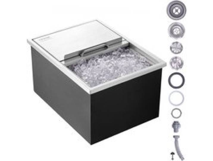 VEVOR Bac à Glace Encastrable 55,23 L 608x457x333 mm Boîte Isotherme pour Glace avec Couvercle en Inox Alimentaire Conservateur à Glaçons pour Boissons Bières Fraîches Cuisine Extérieure Bar Domicile