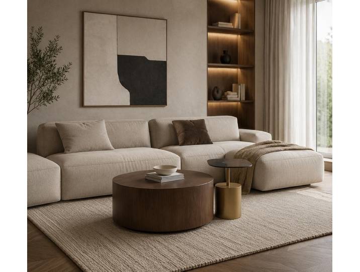 Xlmoebel Couchtisch Runder Holztisch mit goldfarbenem Beistelltisch, Made in Europa