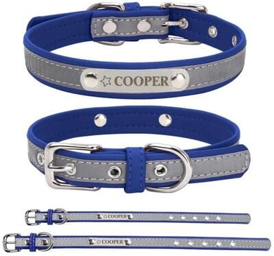 Uplift Treasures Personalized PU Leather Engraved Dog Collar blue l